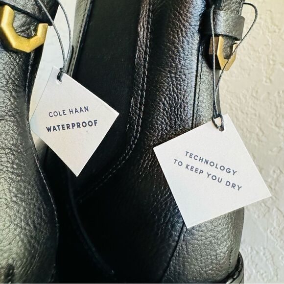 Cole Haan Camea Waterproof Leather Combat Boot,  Block Heel Black, All Sizes NWT - Picture 14 of 17